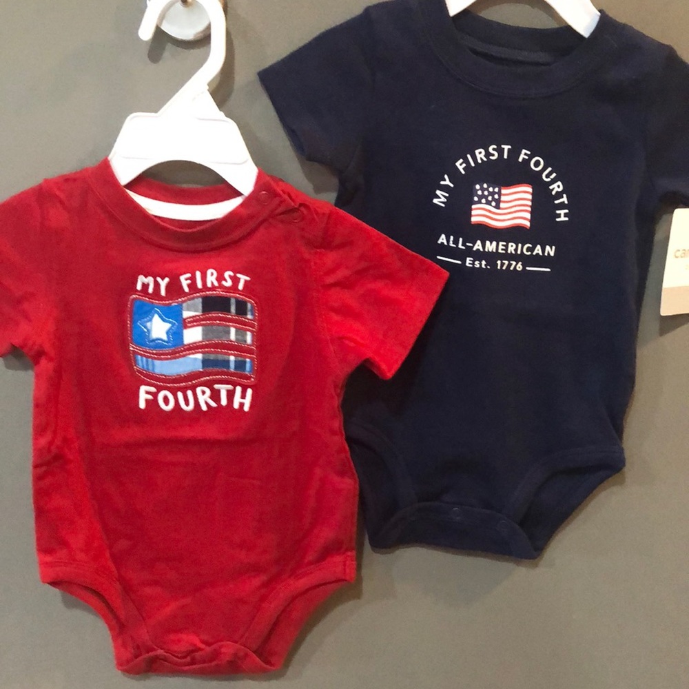 2/onesies  MY 1st FOURTH OF JULY blue and one red